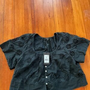 Rails Black Floral Cut-Out Blouse